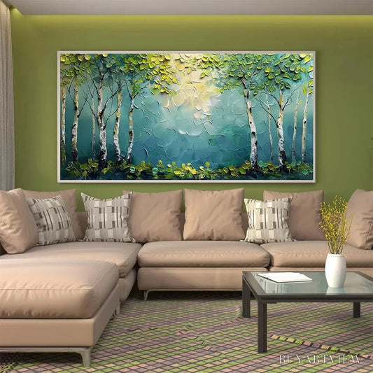 BUYARTVIEW Birch Grove – Textured Forest Painting, Impasto , Horizontal Canvas, Birch Tree Decor - image 2