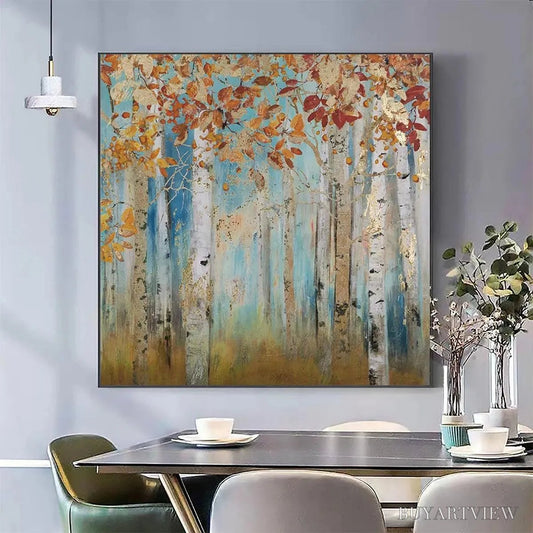 BUYARTVIEW Golden Autumn Forest – Textured Autumn Forest Painting, Square - image 2