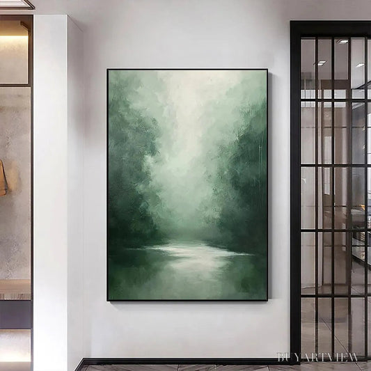 BUYARTVIEW Misty Green Forest – Atmospheric Forest Landscape Painting, Vertical - image 2