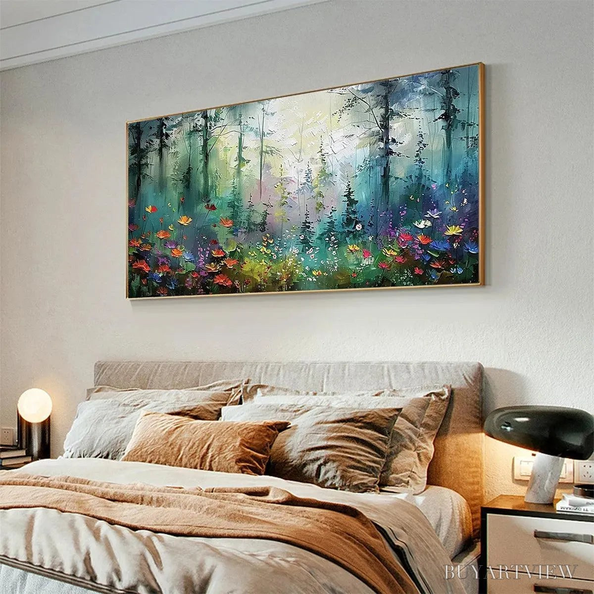BUYARTVIEW Whispering Woods – Impressionistic Forest Landscape Painting with Colorful Wildflowers - image 6