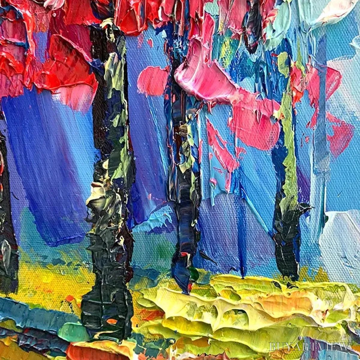 BUYARTVIEW Autumn Walk – Textured Impasto Painting of a Couple Walking in an Autumn Forest - image 6