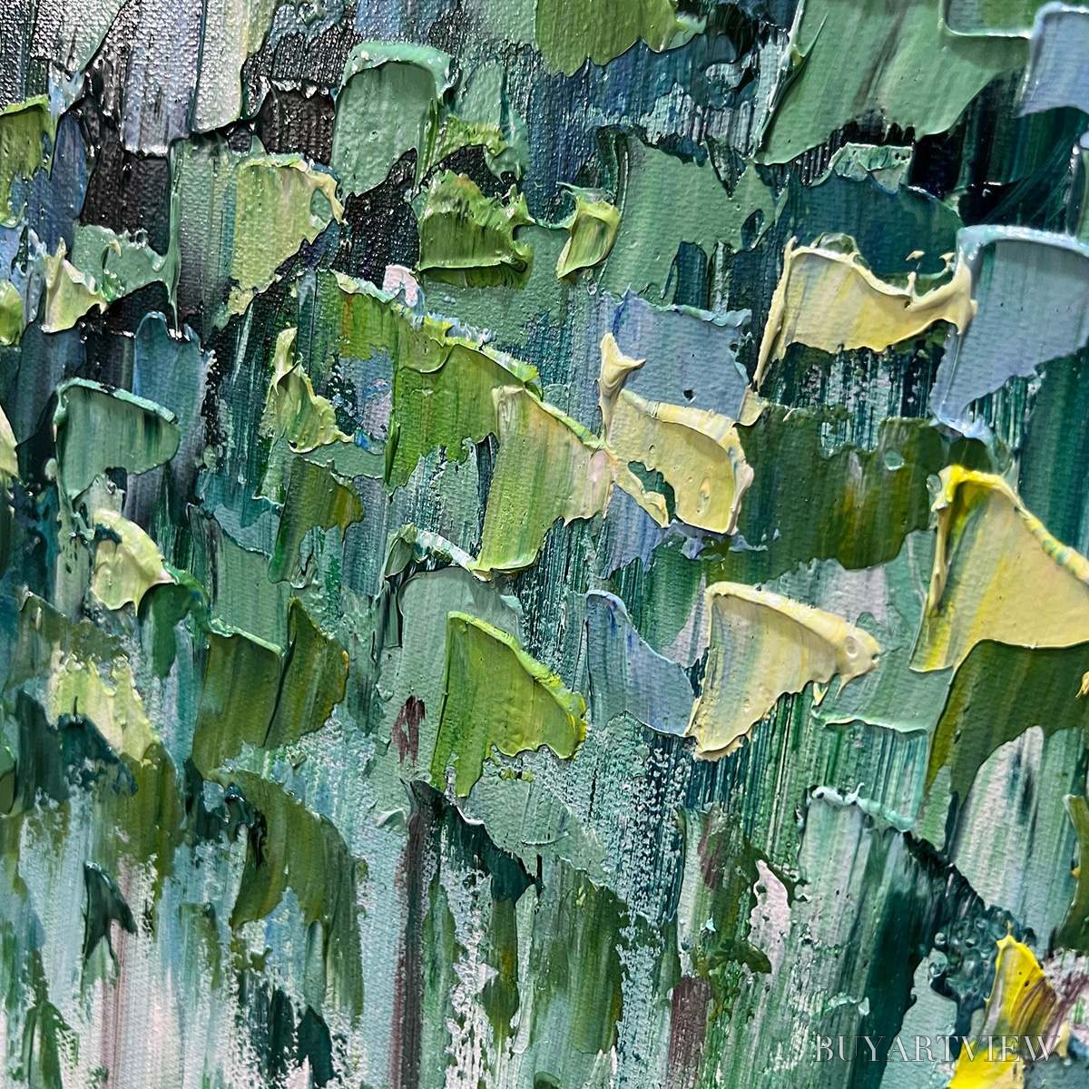 BUYARTVIEW Emerald Forest – Abstract Forest Painting in Green and Blue - image 6