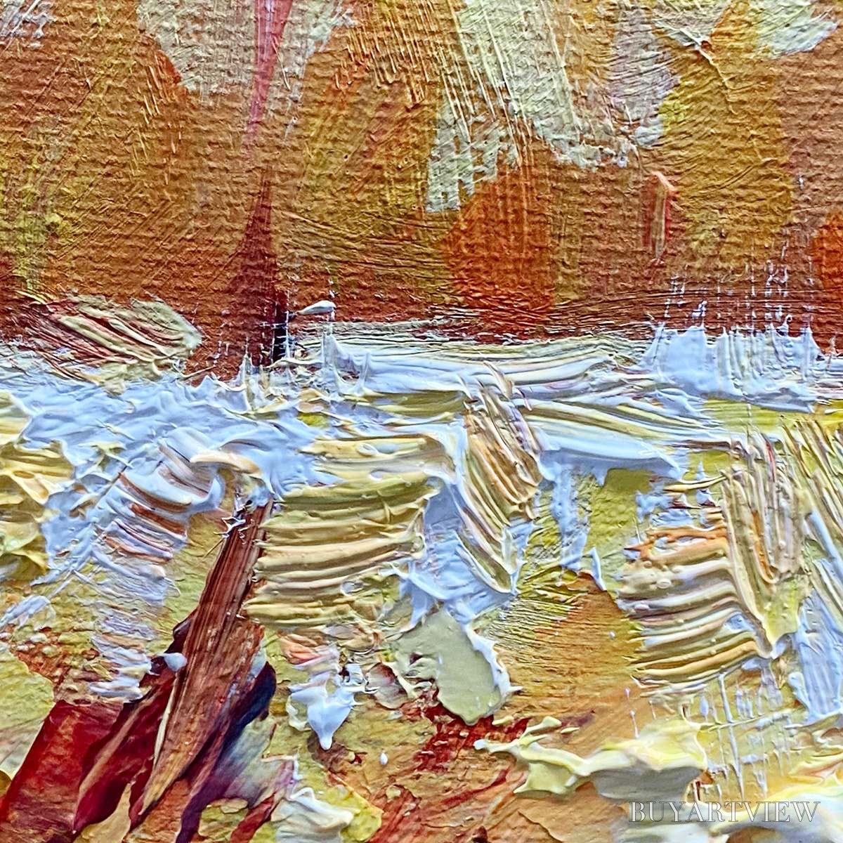 BUYARTVIEW Autumn Sunrise – Panoramic Forest Landscape Painting in Orange and Yellow - image 6