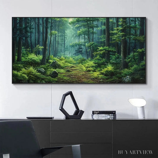BUYARTVIEW Forest Path – Panoramic Green Forest Landscape Painting - image 2