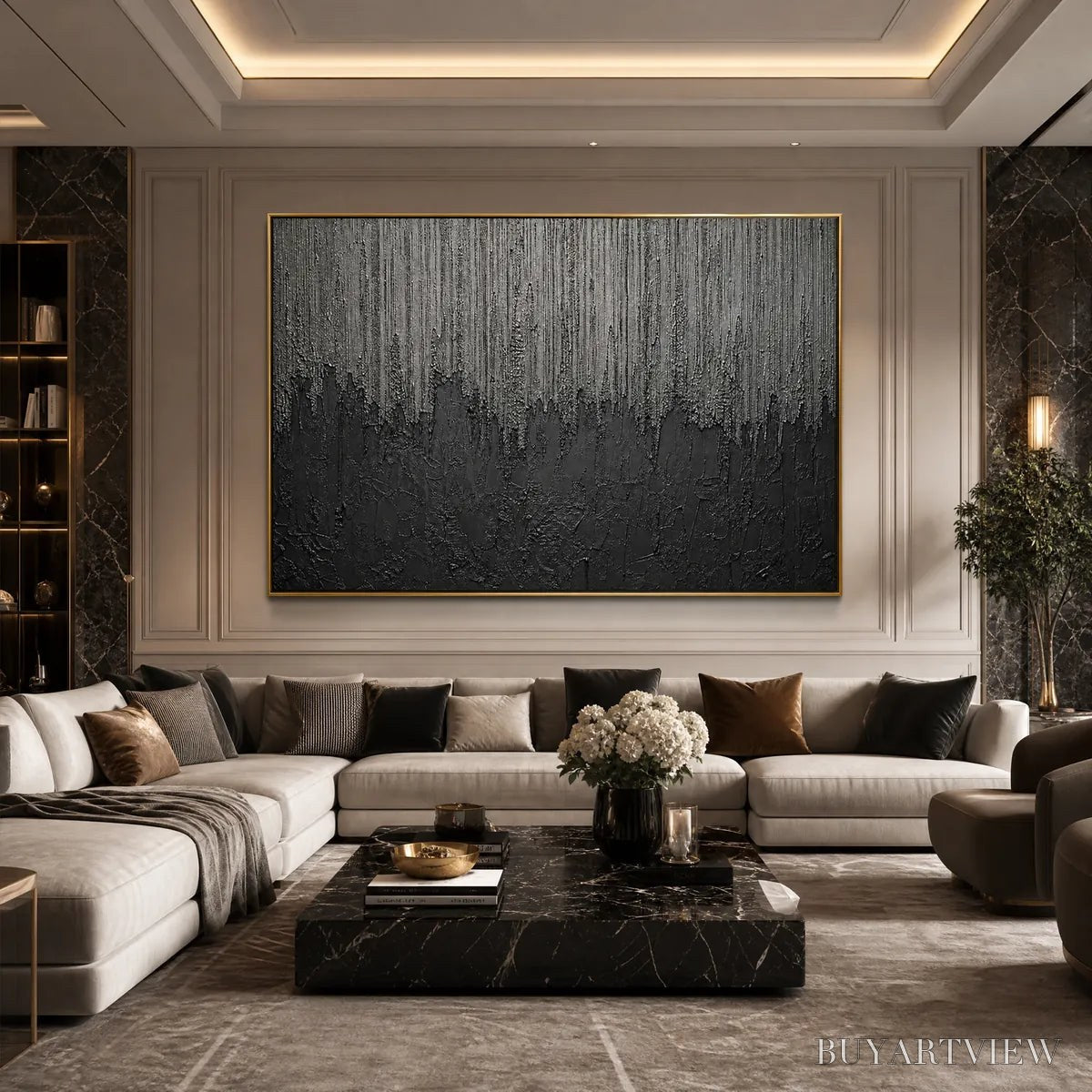 BUYARTVIEW Ashen Cascade – Large Textured Black and Grey Abstract - image 6