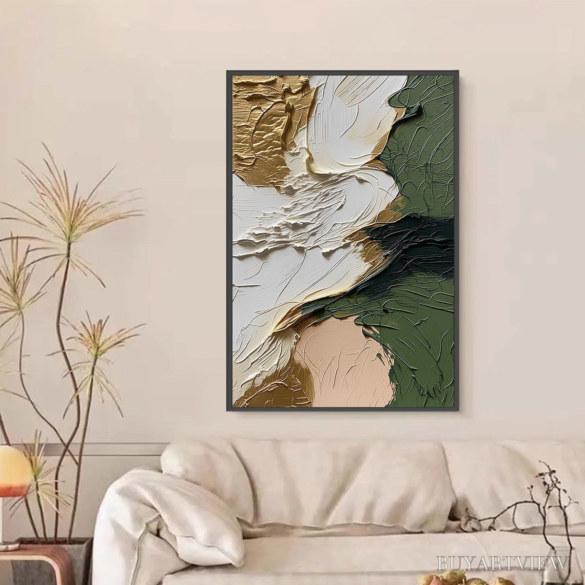 BUYARTVIEW Terra Aurea – Textured Abstract Impasto Painting in Green and Gold - image 6