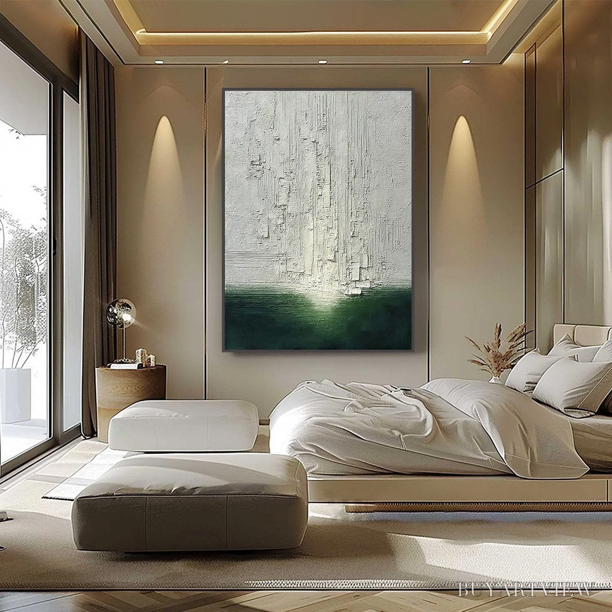 BUYARTVIEW Veridian Horizon – Textured Wabi Sabi Abstract Landscape Painting - image 6
