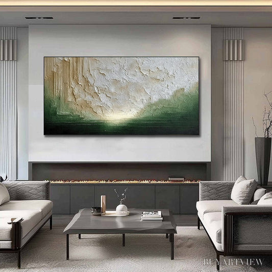 BUYARTVIEW Emerald Horizon – Textured Wabi Sabi Abstract Landscape Painting - image 2