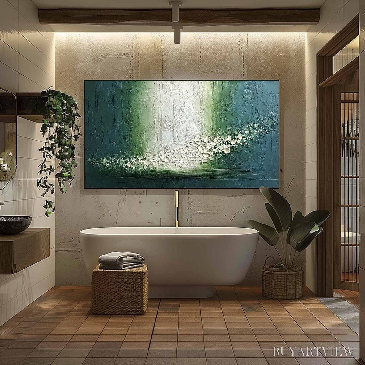 BUYARTVIEW Emerald Cascade – Large Textured Wabi Sabi Abstract Painting - image 6