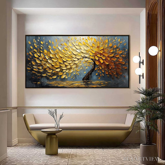 BUYARTVIEW Golden Cascade – Textured Palette Knife Impasto Tree Painting - image 2