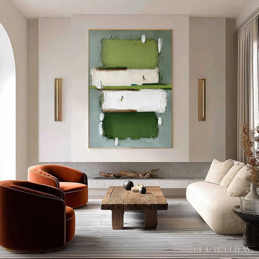 BUYARTVIEW Greenfield Dash – Textured Abstract Sports Painting in Green and White - image 2