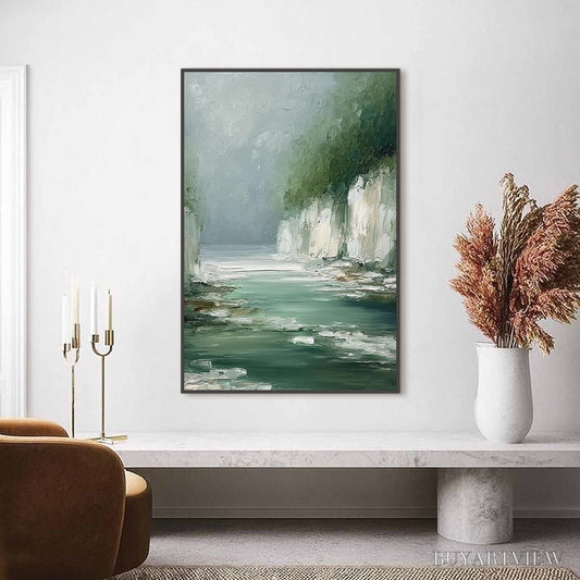 BUYARTVIEW Emerald Passage – Textured Wabi Sabi Coastal Landscape Painting - image 2