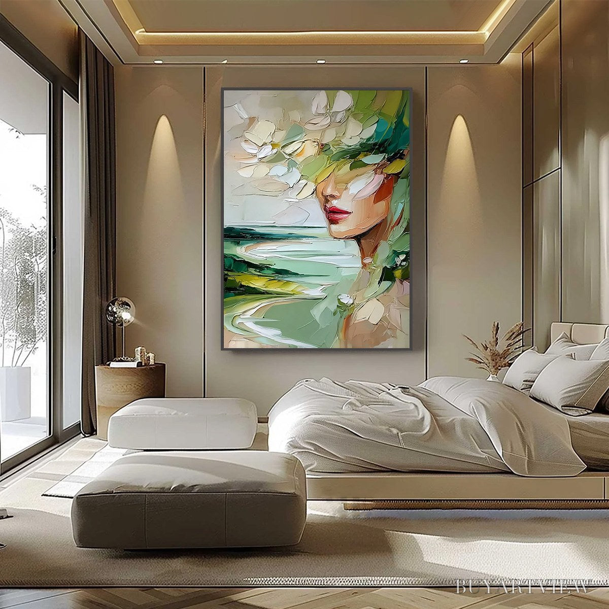 BUYARTVIEW Verdant Reverie – Textured Palette Knife Abstract Portrait Painting - image 6