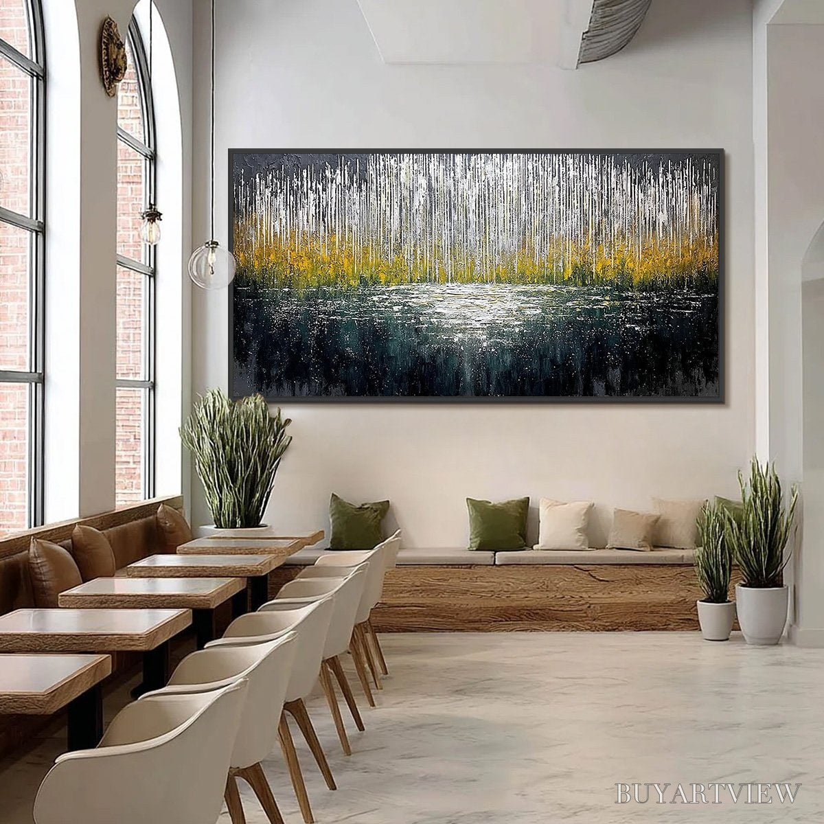 BUYARTVIEW Midnight Reflections – Textured Abstract Gold and Silver Landscape Painting - image 6