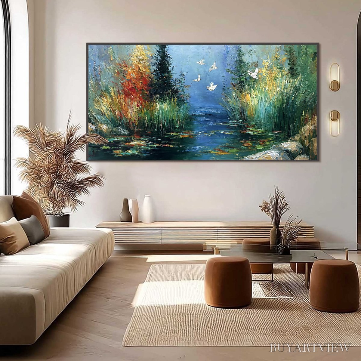 BUYARTVIEW Serene Flight – Textured Impasto Landscape Painting of a River Sanctuary - image 6