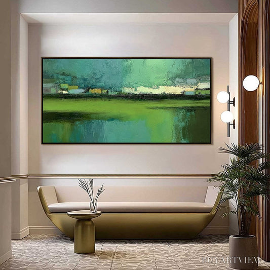 BUYARTVIEW Emerald Reflections – Textured Wabi Sabi Abstract Landscape Painting - image 2