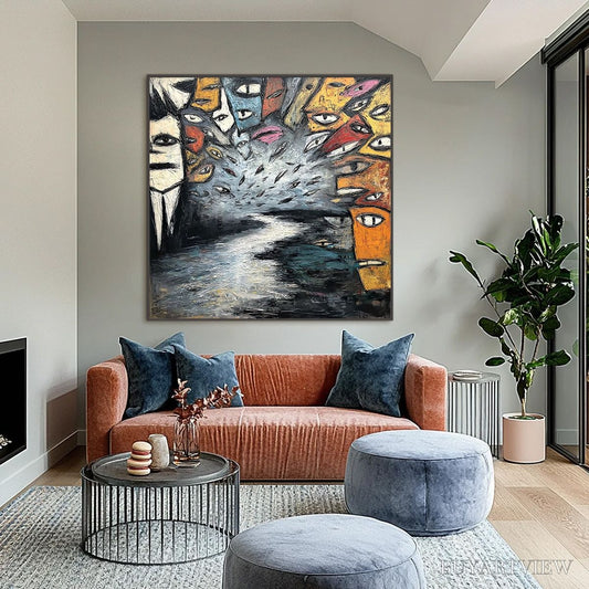 BUYARTVIEW the Gathering – Large Square Abstract Figurative Impasto Painting - image 2