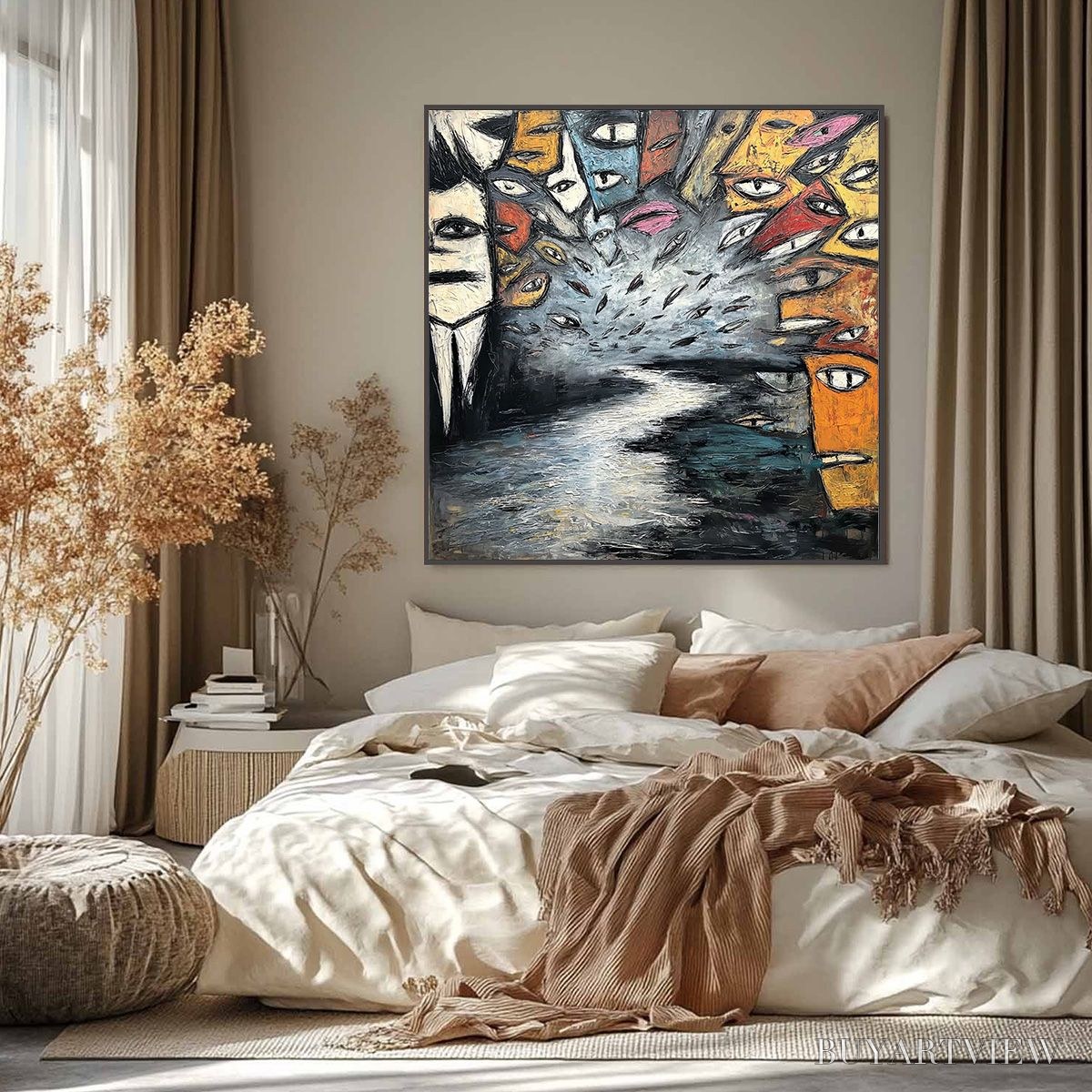 BUYARTVIEW the Gathering – Large Square Abstract Figurative Impasto Painting - image 6