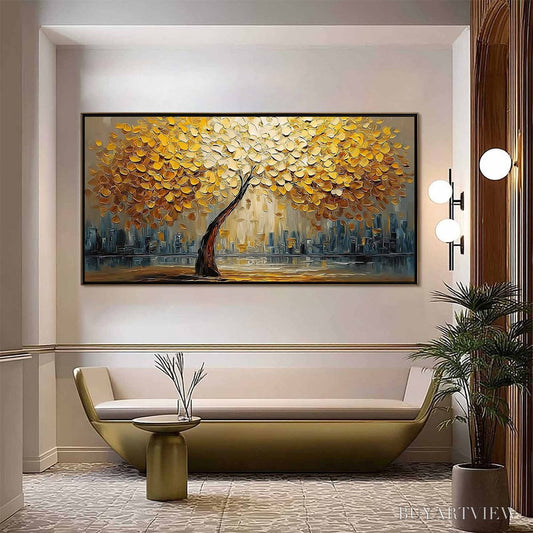 BUYARTVIEW Urban Oasis – Heavy Texture Palette Knife Cityscape Oil Painting - image 2