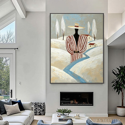 BUYARTVIEW the Wanderer'S Path – Textured Figurative Landscape Painting - image 2