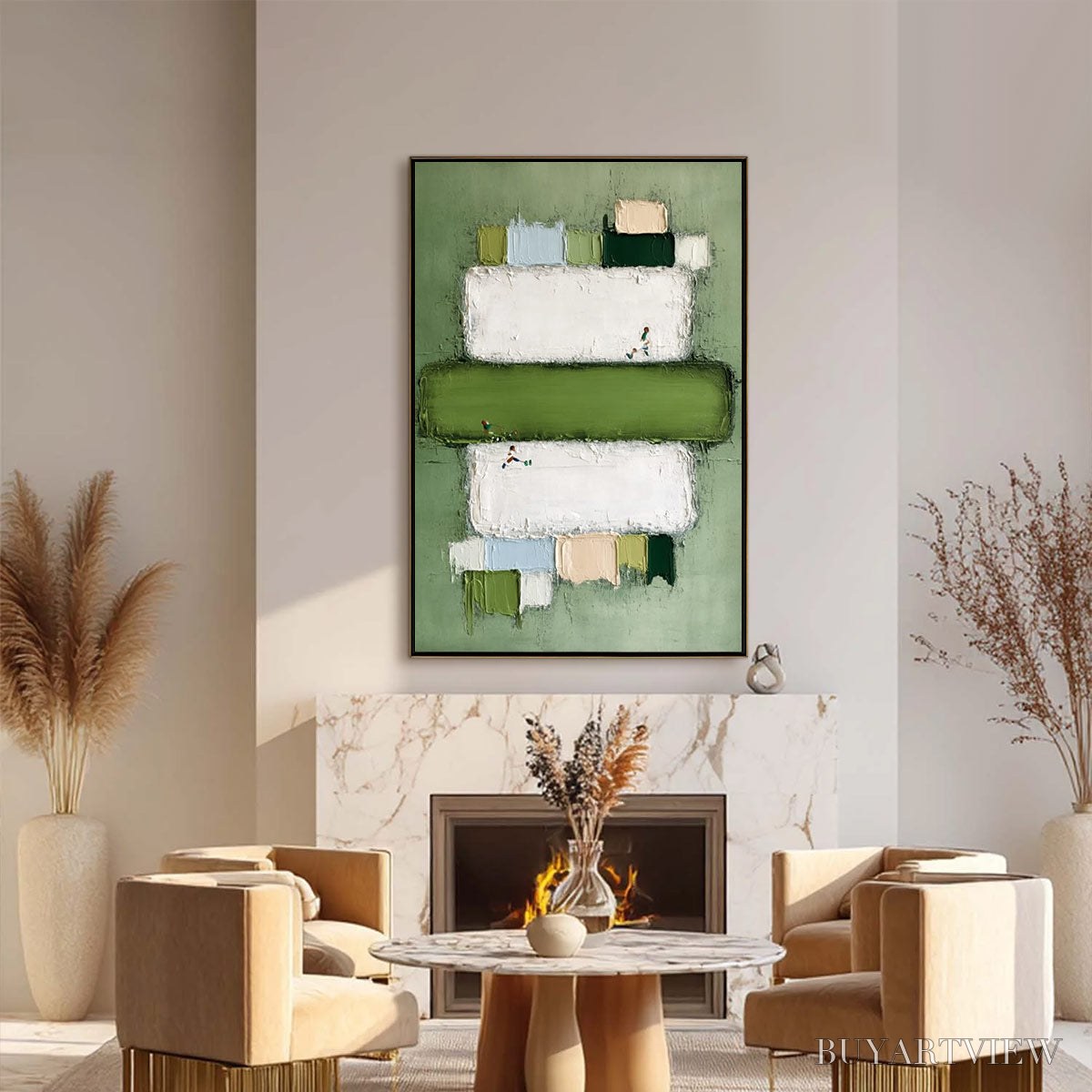 BUYARTVIEW Greenfield Arena – Textured Abstract Sports Painting with Minimalist Green Tones - image 6