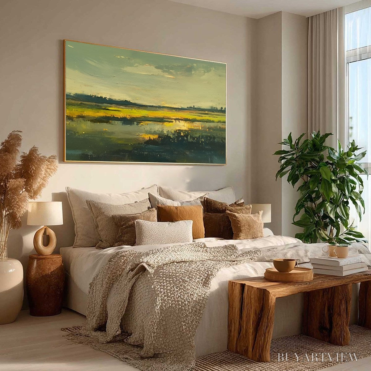 BUYARTVIEW Golden Marsh – Abstract Impressionist Landscape Painting - image 6
