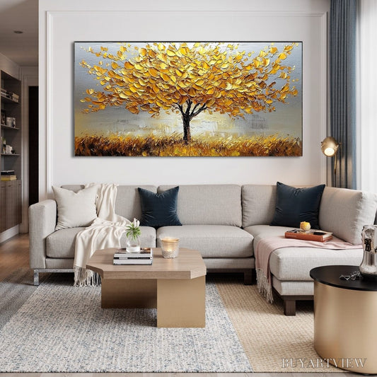 BUYARTVIEW Golden Harvest – Textured Impasto Golden Tree Oil Painting - image 2