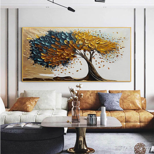 BUYARTVIEW Golden Whispers – Textured Abstract Tree Oil Painting - image 2