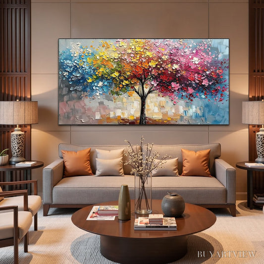 BUYARTVIEW Spectrum of Joy – Textured Impasto Tree Oil Painting - image 2