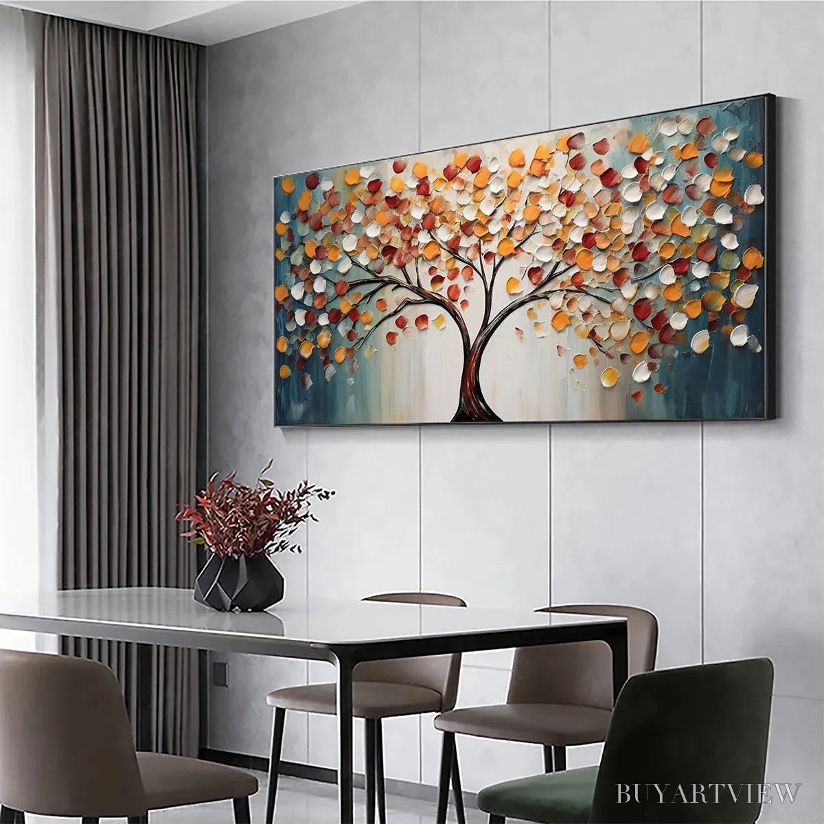 BUYARTVIEW Golden Tree of Life – Panoramic Impasto Tree Painting, Textured , Colorful, Living Room - image 6