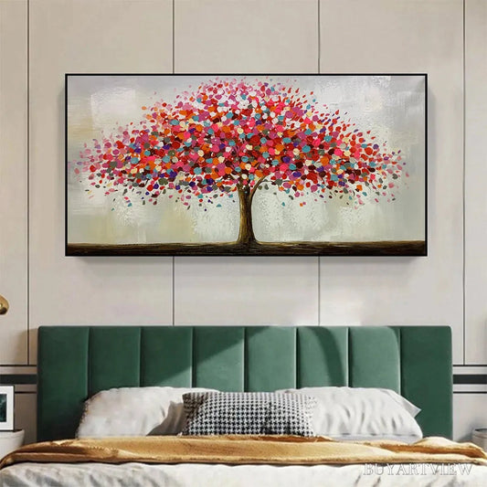 BUYARTVIEW Jewel Tree – Colorful Abstract Tree Painting, Impasto Texture, Horizontal Canvas, Modern - image 2