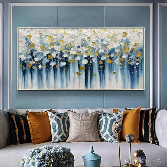 BUYARTVIEW Golden Falls – Abstract Painting in Blue and Gold, Textured Canvas, Modern - image 2
