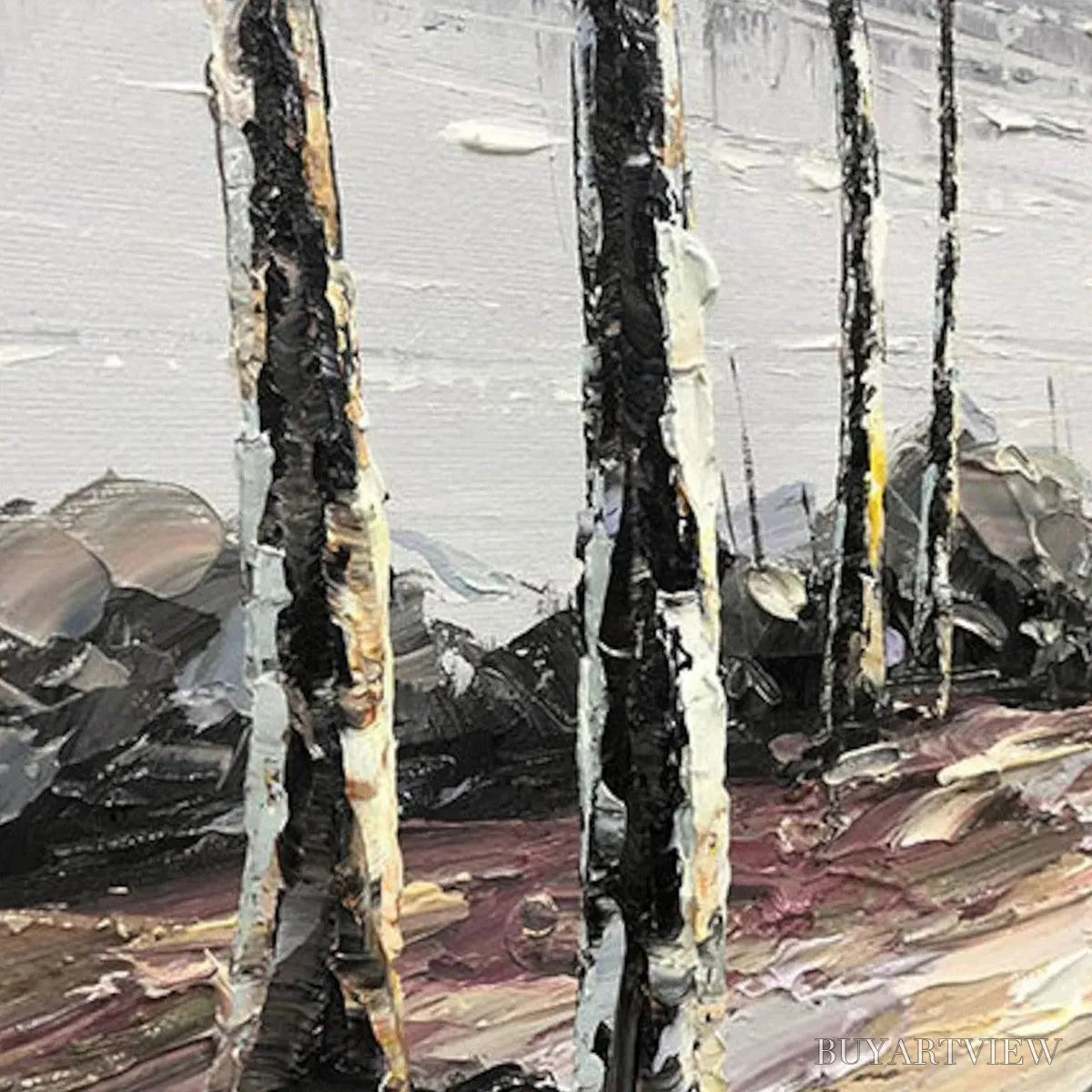 BUYARTVIEW Serene Waters – Panoramic Landscape Painting, Textured Trees and Lake - image 6