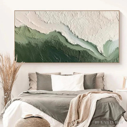 BUYARTVIEW Emerald Flow – Textured Abstract Landscape Painting, Green and White , Panoramic Canvas, Nature-Inspired Decor - image 2