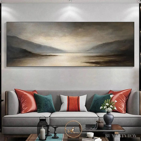 BUYARTVIEW Misty Morning Serenity – Landscape Painting, Panoramic , Neutral Decor - image 2