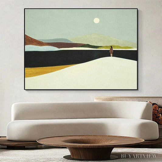 BUYARTVIEW Solitary Figure in Minimalist Landscape – Serene Landscape Painting, Horizontal - image 2