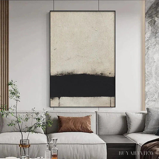 BUYARTVIEW Minimalist Black and White Landscape – Textured Abstract Painting, Vertical - image 2