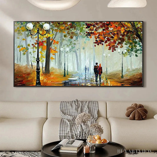 BUYARTVIEW Autumn Park Stroll – Romantic Park Landscape Painting, Horizontal - image 2