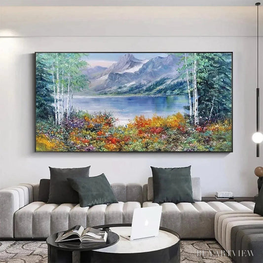 BUYARTVIEW Autumn Lake – Panoramic Autumn Landscape Painting with Lake and Mountains - image 2