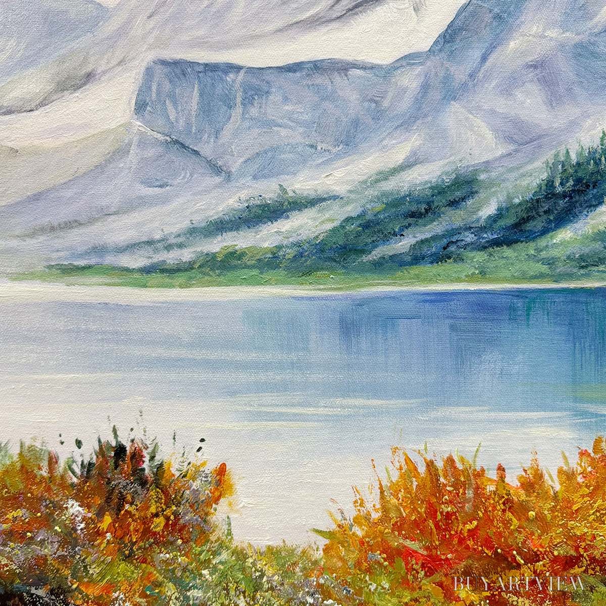 BUYARTVIEW Autumn Lake – Panoramic Autumn Landscape Painting with Lake and Mountains - image 6