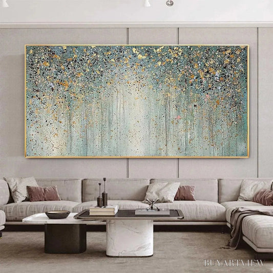 BUYARTVIEW Golden Rain – Textured Abstract Landscape Painting in Green and Gold - image 2