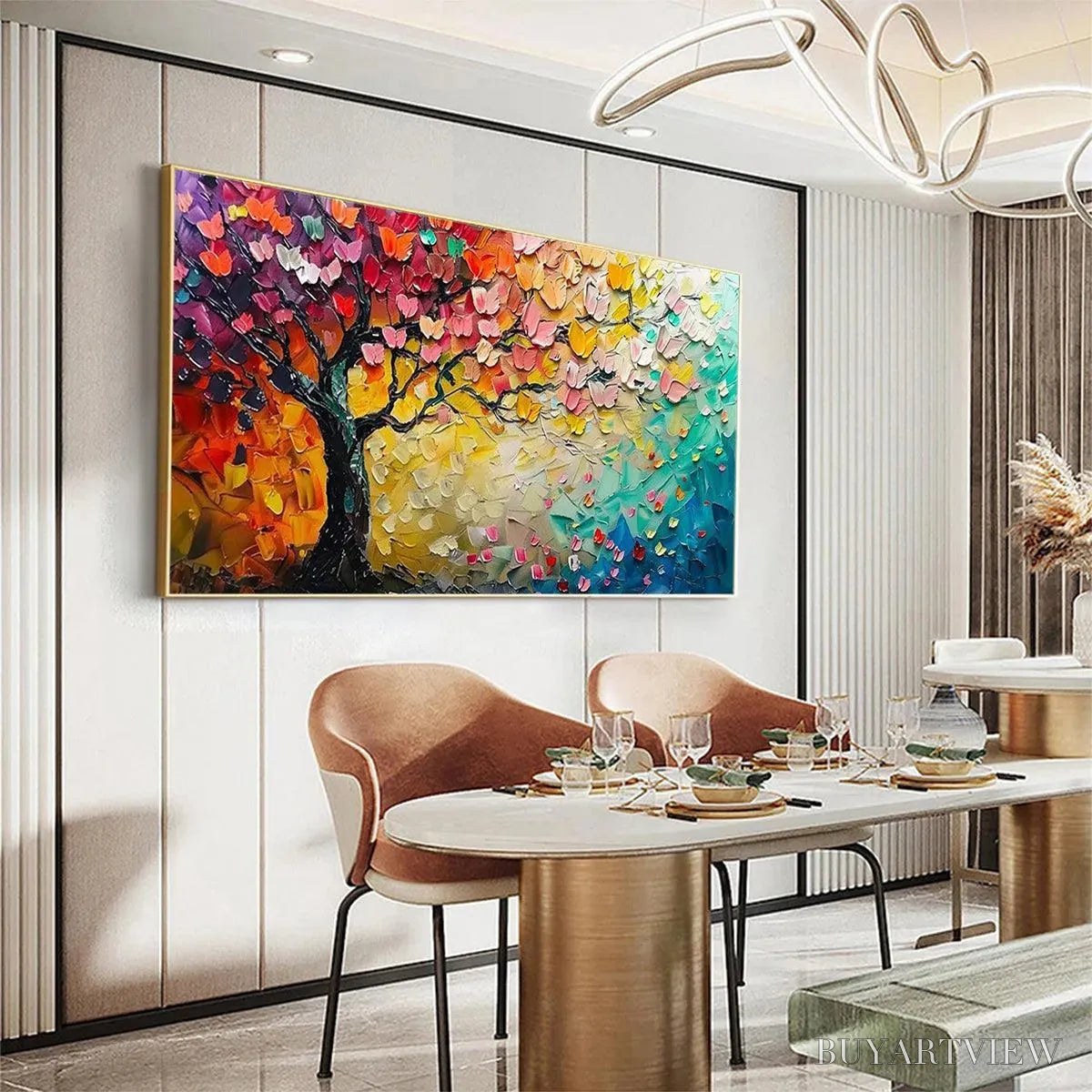 BUYARTVIEW Whispers of Autumn – Textured Impasto Tree Painting with Colorful Butterflies - image 6