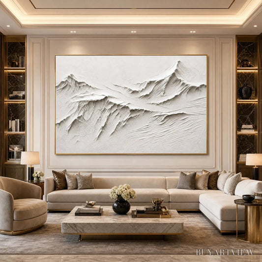 BUYARTVIEW Terra Alba White Textured Mountain Painting | Abstract - image 2