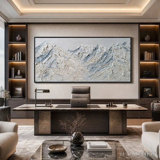 BUYARTVIEW Alpine Serenity White Textured Mountain Landscape Oil Painting - image 2