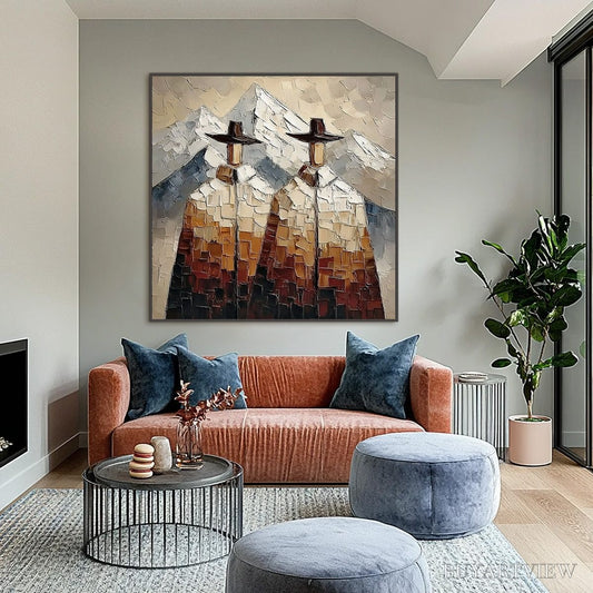 BUYARTVIEW Alpine Companions – Textured Impasto Painting of Two Figures in the Mountains - image 2