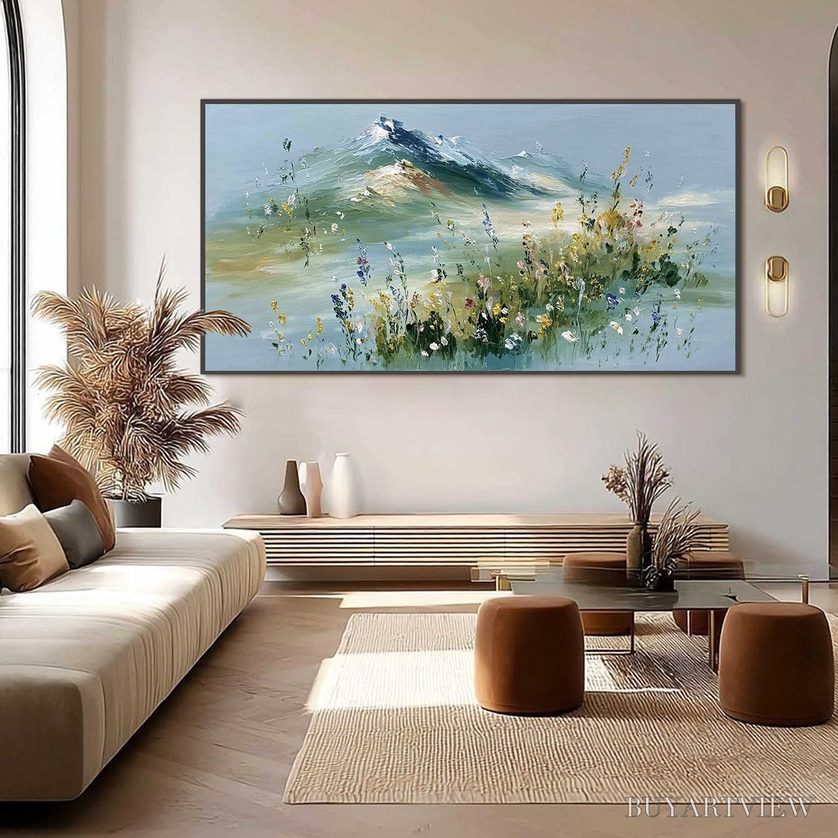 BUYARTVIEW Alpine Bloom – Textured Palette Knife Mountain & Wildflower Landscape Painting - image 6