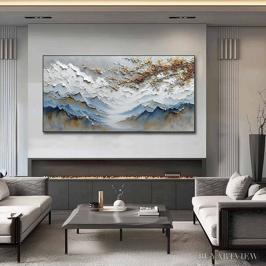 BUYARTVIEW Whispers of the Valley – Textured Mountain Landscape Painting with Golden Blossoms - image 2