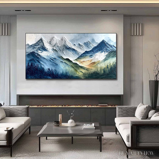 BUYARTVIEW Alpine Majesty – Textured Impasto Mountain Range Landscape Painting - image 2