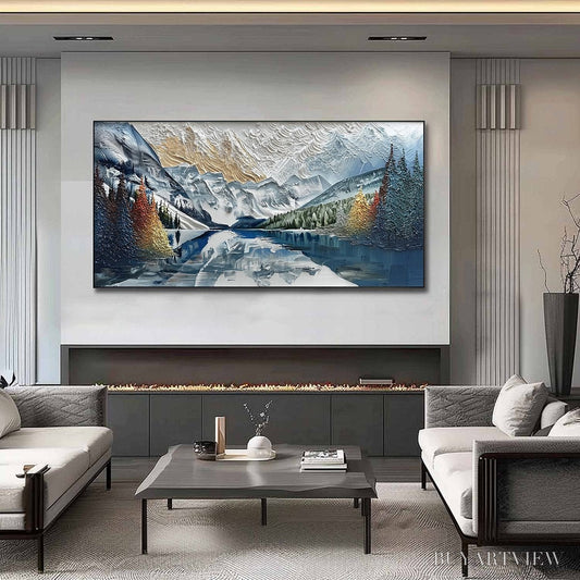 BUYARTVIEW Alpine Glow – Textured Mountain Lake Impasto Landscape Painting - image 2