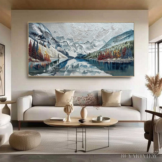 BUYARTVIEW Alpine Reflection – Textured Palette Knife Mountain & Lake Landscape Painting - image 2